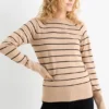 Fine knit jumper - striped black / beige
