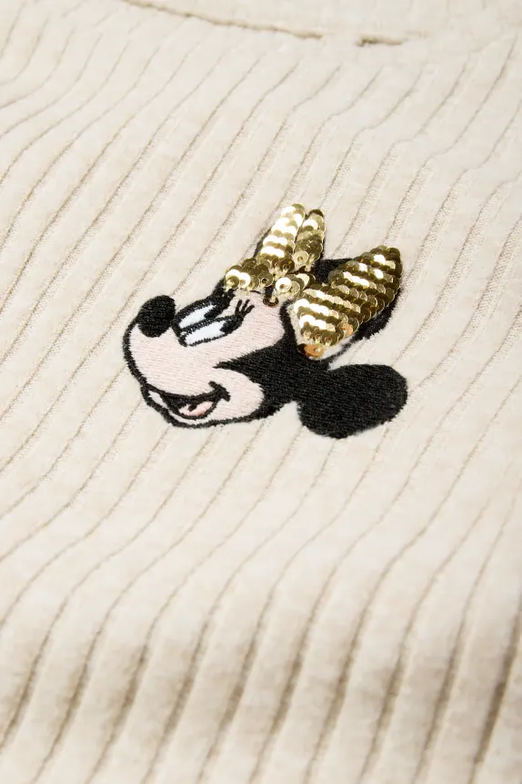 Minnie Mouse - long sleeve top - ribbed light beige