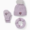 Minnie Mouse - set - pom-pom hat, snood and mittens light violet