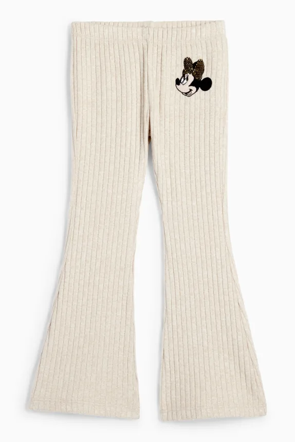 Minnie Mouse - flared leggings - ribbed light beige
