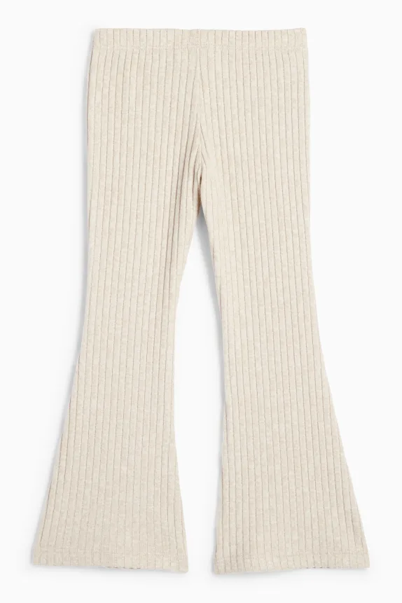 Minnie Mouse - flared leggings - ribbed light beige