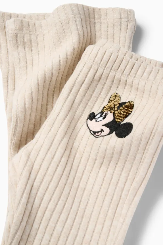 Minnie Mouse - flared leggings - ribbed light beige