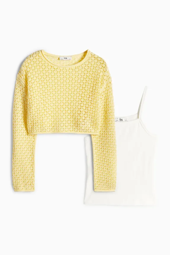 Set - jumper and top - 2 piece white / yellow