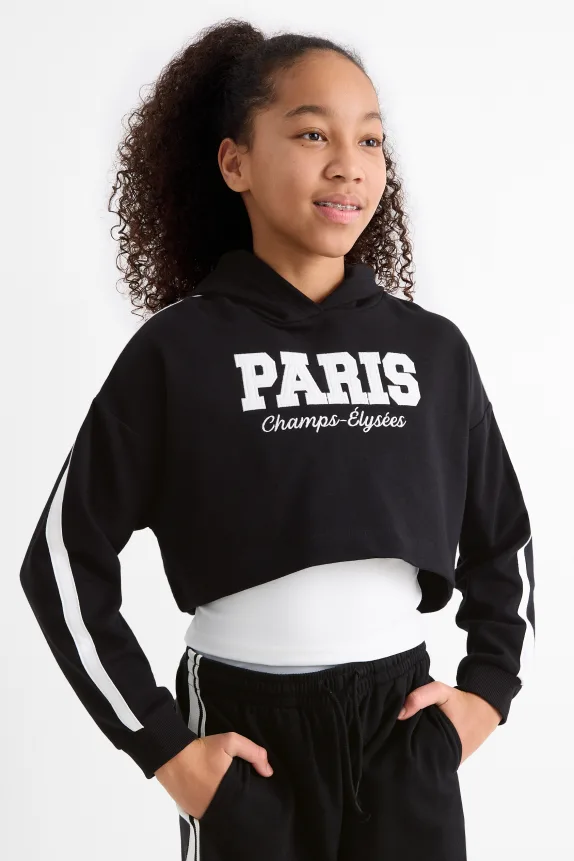 Paris - set - hoodie and top - 2 piece black / white