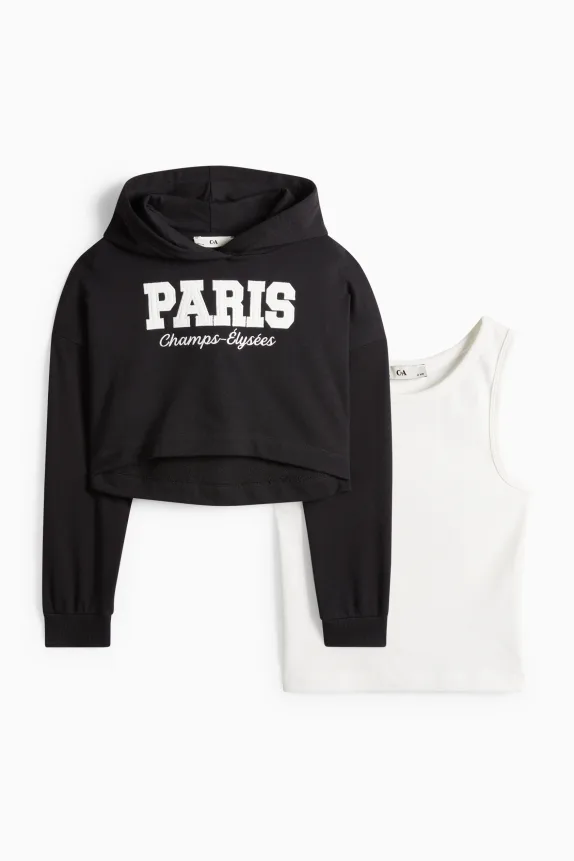 Paris - set - hoodie and top - 2 piece black / white