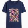 T-shirt with rhinestones - regular fit - shiny dark blue