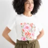 T-shirt with rhinestones - regular fit - shiny cremewhite
