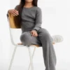 Set - long sleeve top and jersey trousers - ribbed - 2 piece dark gray