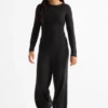 Set - long sleeve top and jersey trousers - ribbed - 2 piece black