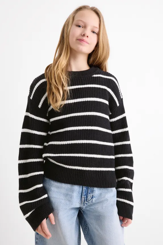 Jumper - ribbed - striped black / white