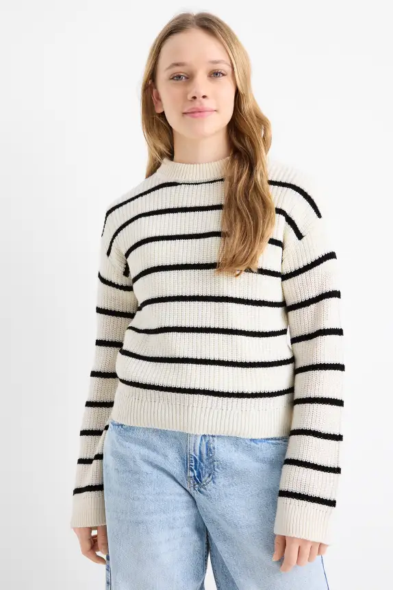 Jumper - ribbed - striped white / black