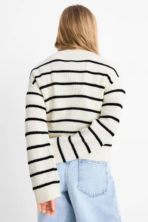 Jumper - ribbed - striped white / black