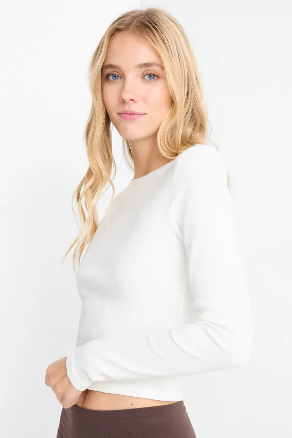 Cropped long sleeve top - slim fit - ribbed cremewhite