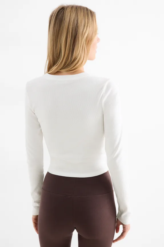 Cropped long sleeve top - slim fit - ribbed cremewhite