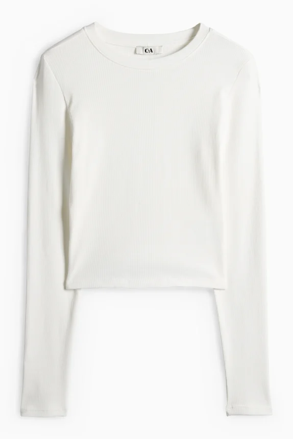 Cropped long sleeve top - slim fit - ribbed cremewhite