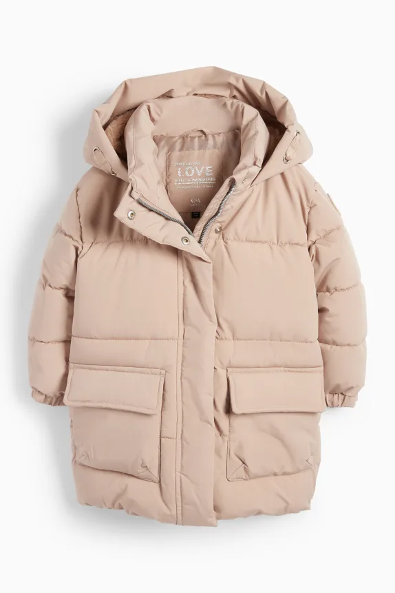 Quilted jacket with hood - water-repellent beige