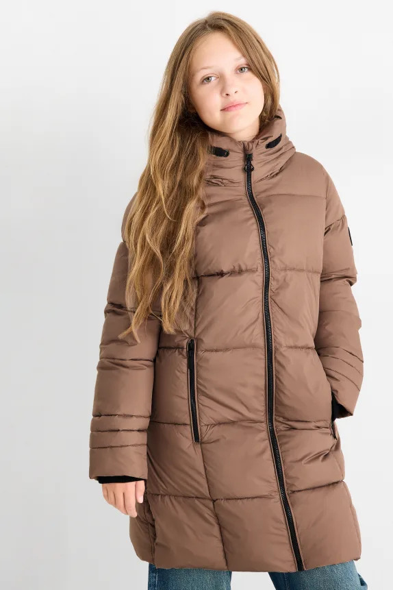 Quilted jacket with hood brown