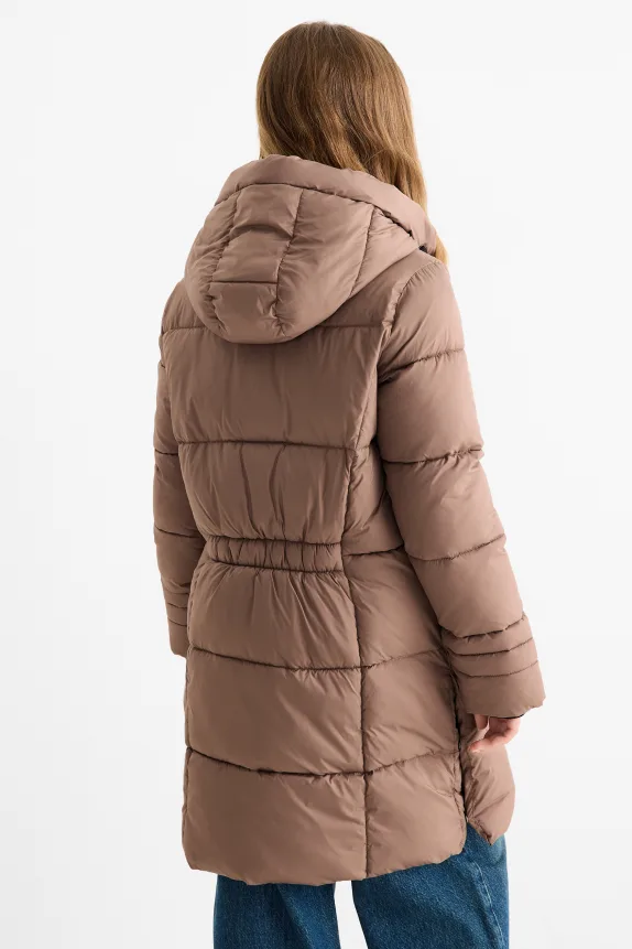 Quilted jacket with hood brown