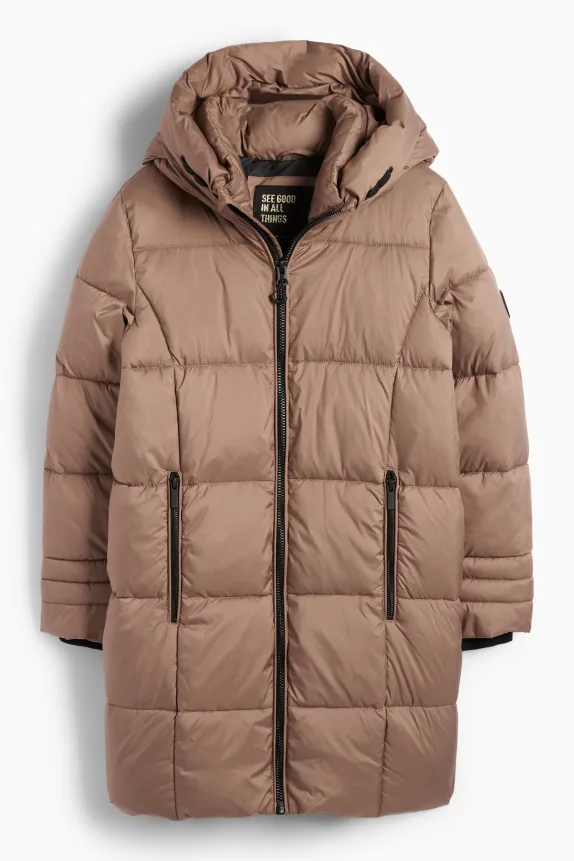 Quilted jacket with hood brown