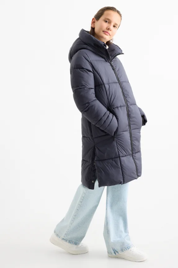 Quilted jacket with hood dark blue