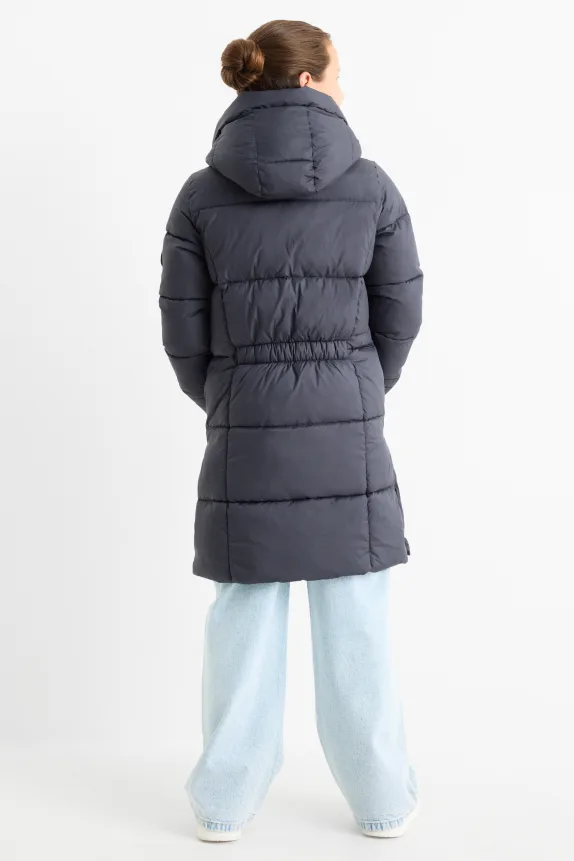 Quilted jacket with hood dark blue