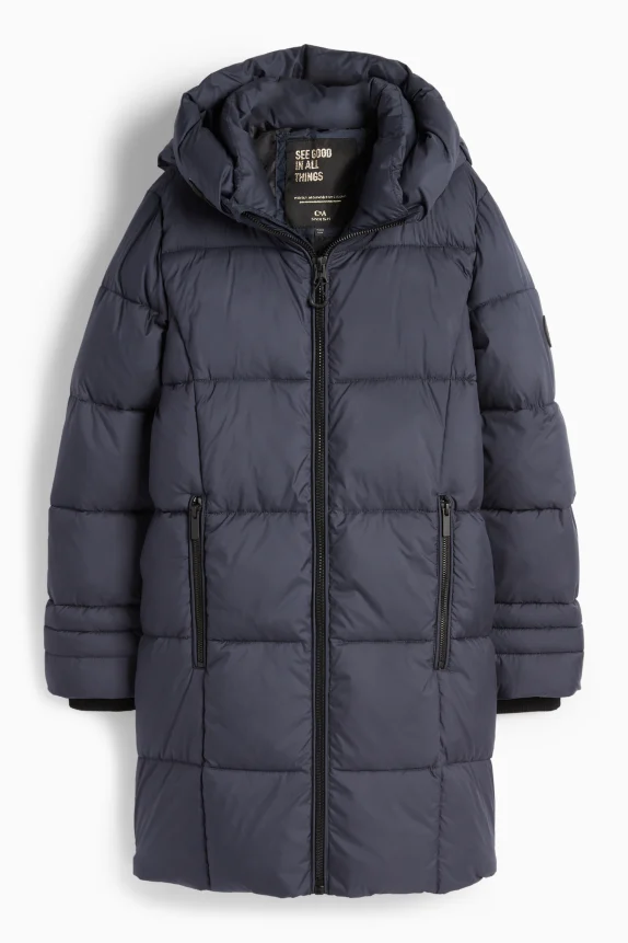 Quilted jacket with hood dark blue