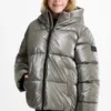 Quilted jacket with hood - shiny silver