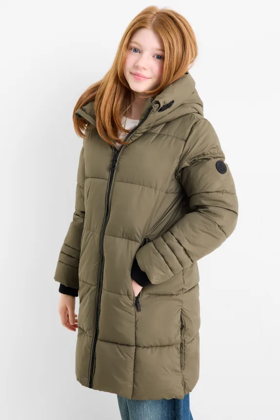 Quilted jacket with hood dark green