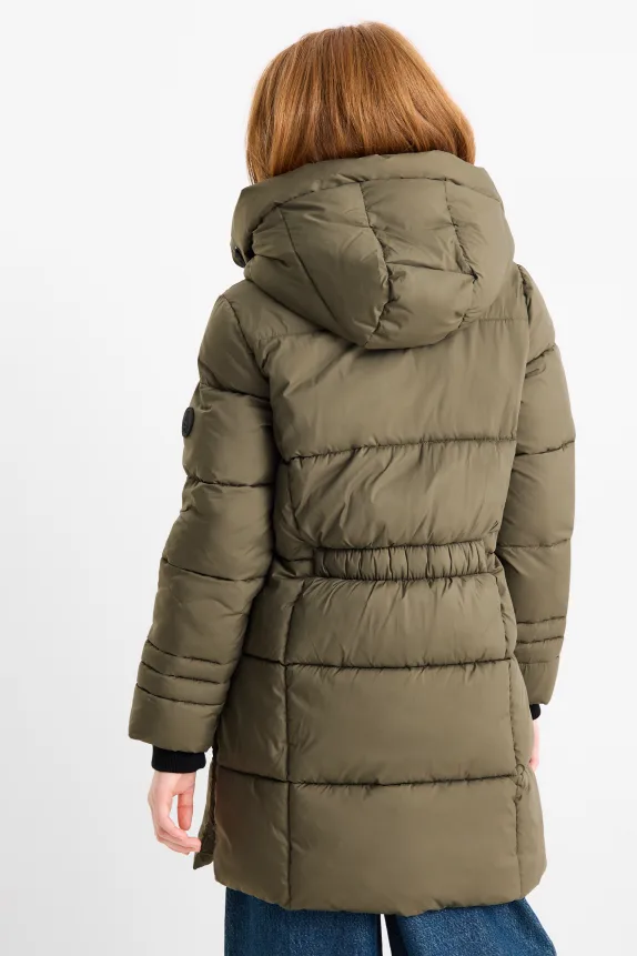 Quilted jacket with hood dark green