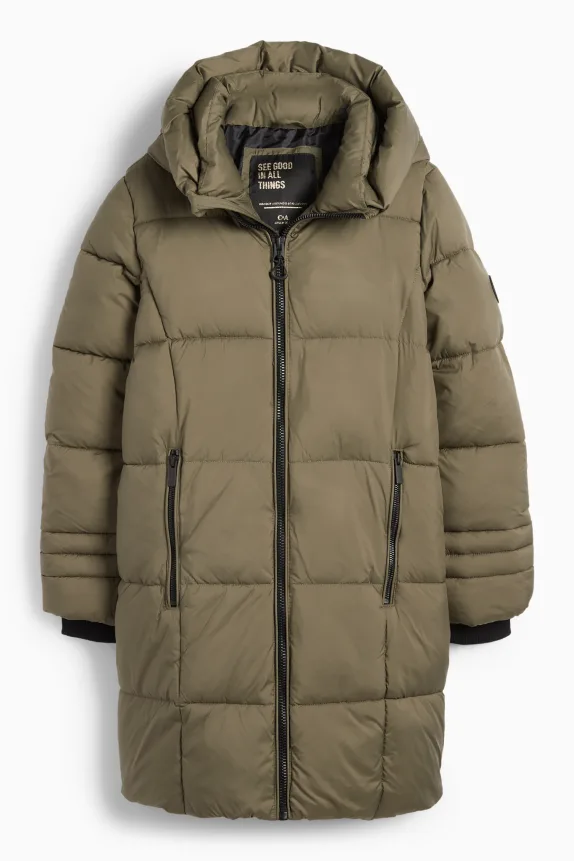 Quilted jacket with hood dark green