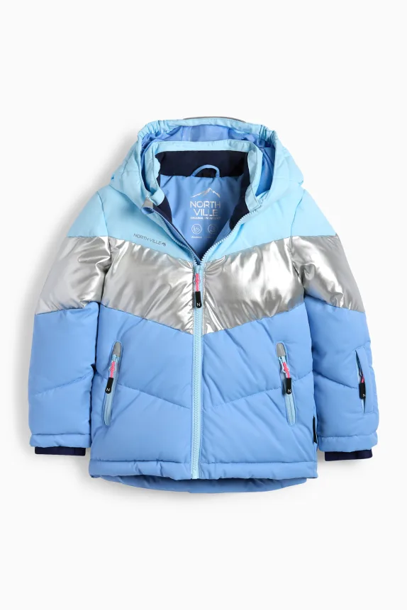 Ski jacket with hood - water-repellent - shiny blue