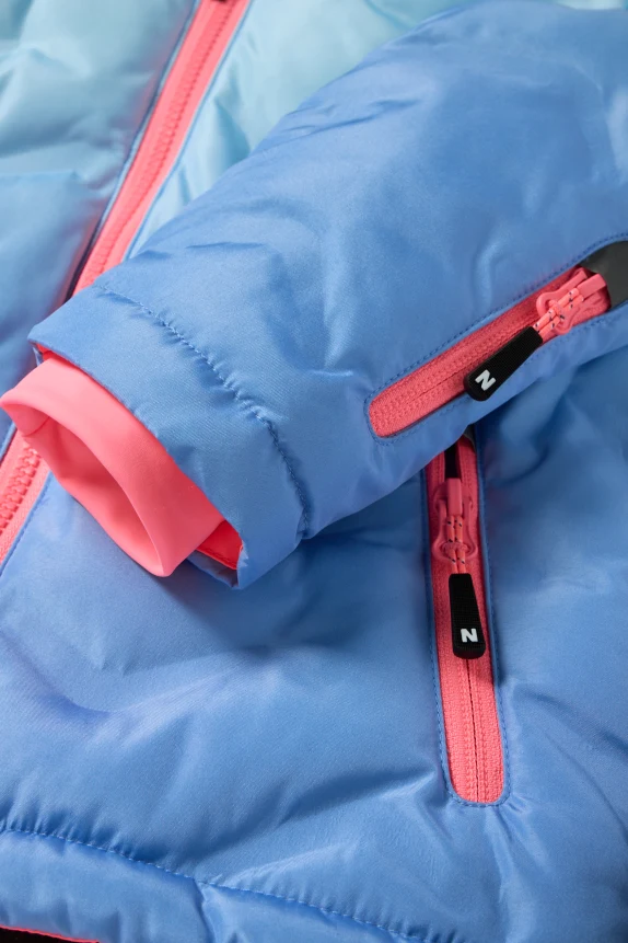 Ski jacket with hood - water-repellent - patterned light blue