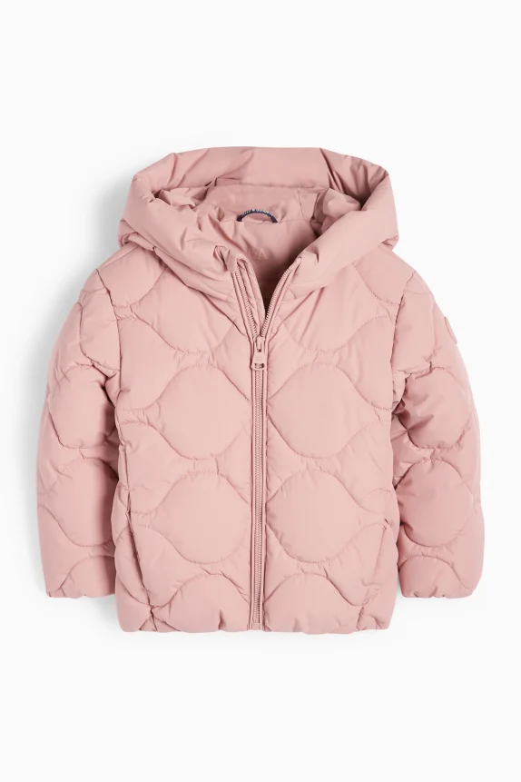 Quilted jacket with hood - water-repellent dark rose