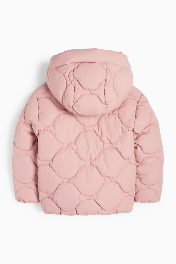 Quilted jacket with hood - water-repellent dark rose