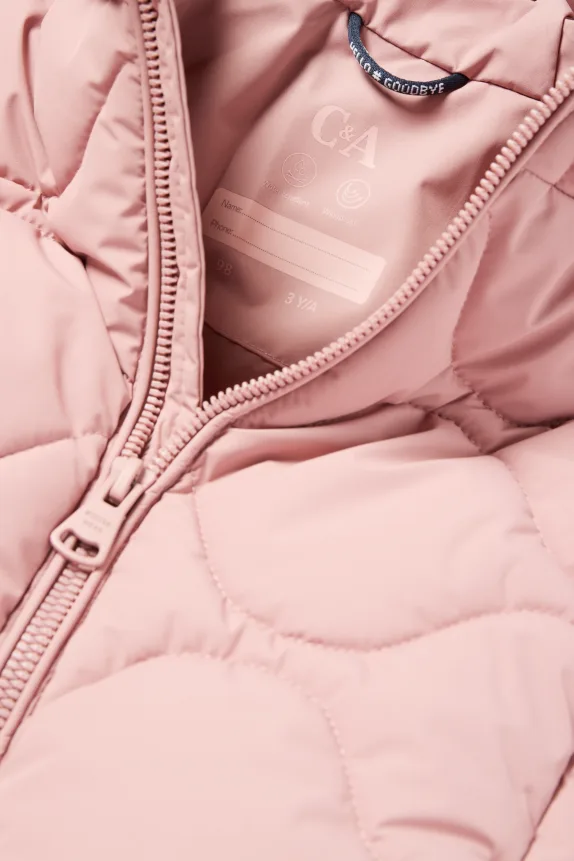 Quilted jacket with hood - water-repellent dark rose