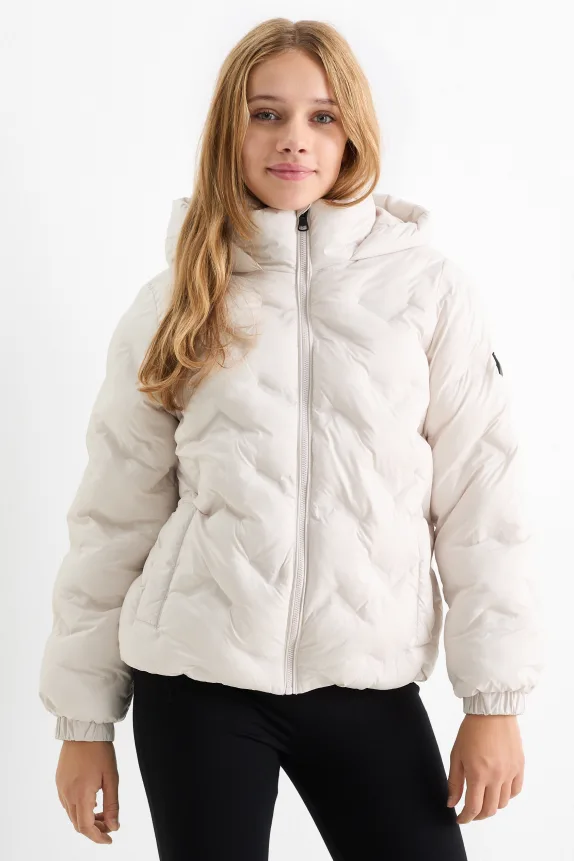Quilted jacket with hood light beige