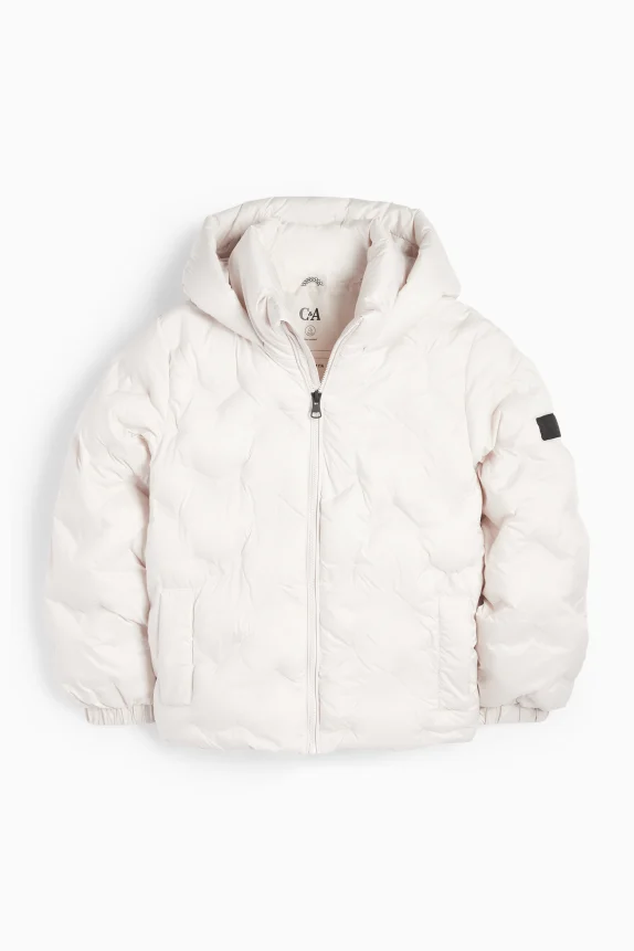 Quilted jacket with hood light beige