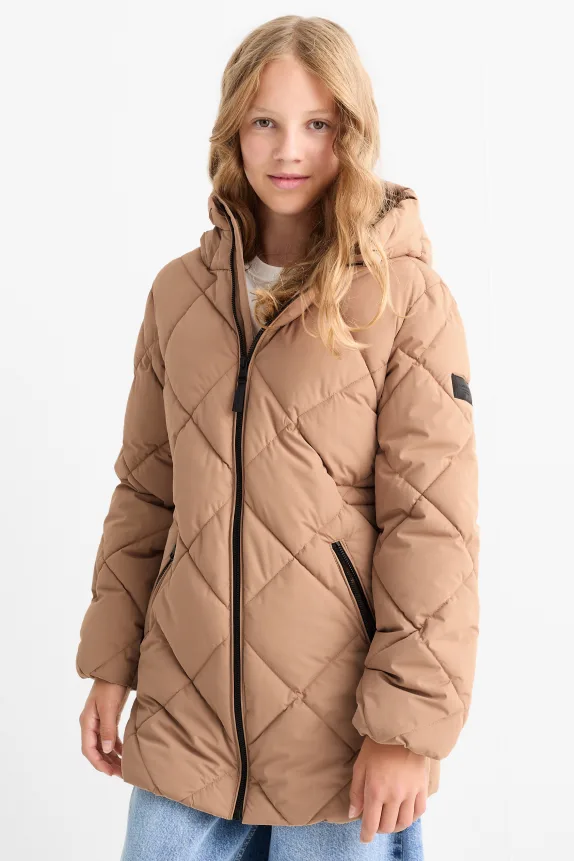 Quilted jacket with hood - water-repellent beige