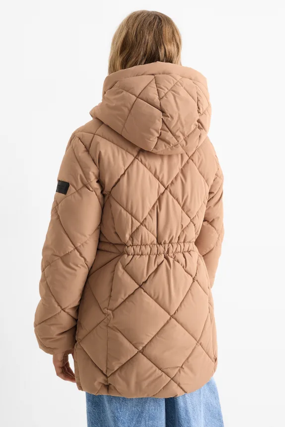 Quilted jacket with hood - water-repellent beige