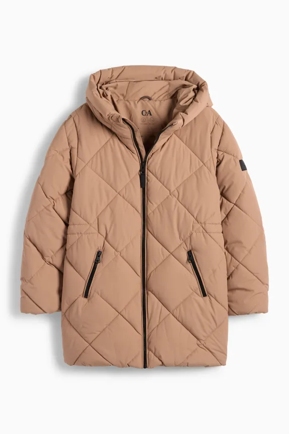 Quilted jacket with hood - water-repellent beige