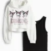 Kuromi - set - hoodie and top - 2 piece - shiny black / white