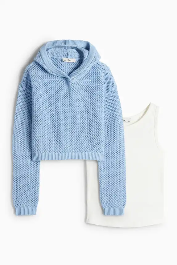 Set - hooded jumper and top - 2 piece blue / white