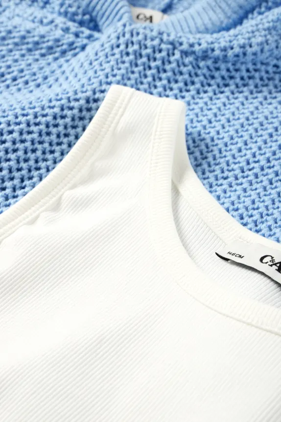 Set - hooded jumper and top - 2 piece blue / white