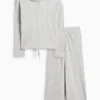 Set - hoodie and joggers - ribbed - 2 piece light gray