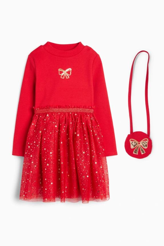 Bow - set - dress and bag - 2 piece - party red