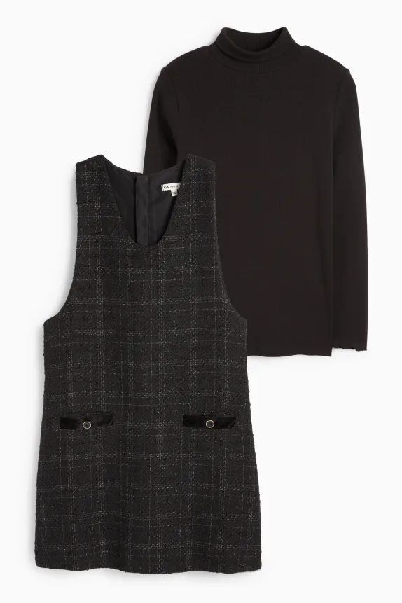 Set - turtleneck top and bouclÃ© dress - 2 piece black