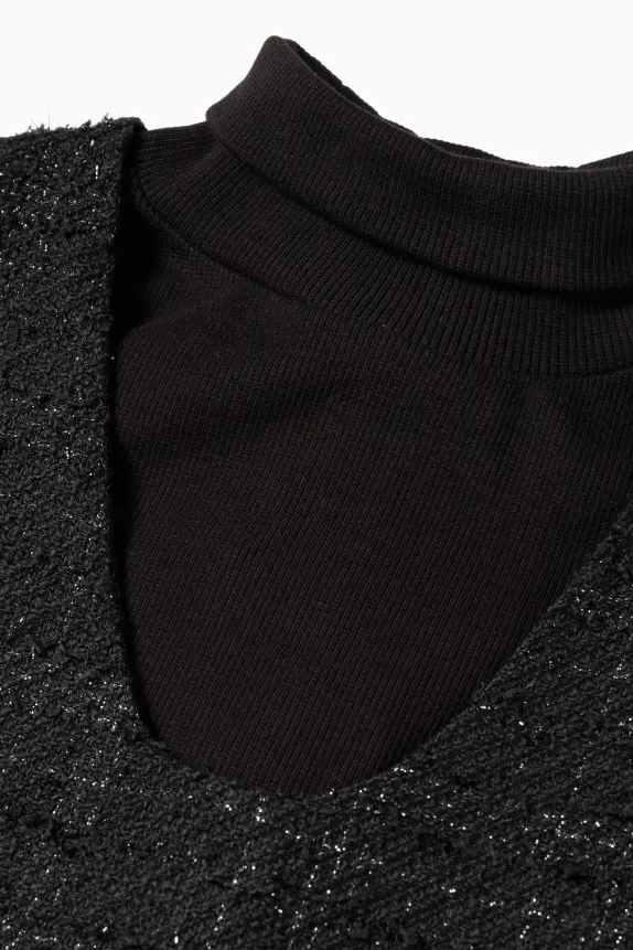 Set - turtleneck top and bouclÃ© dress - 2 piece black