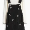 Bow - set - long sleeve top and denim pinafore dress - 2 piece white / black