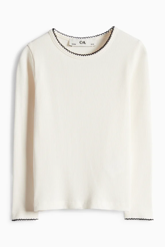 Bow - set - long sleeve top and denim pinafore dress - 2 piece white / black