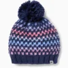 Pom-pom hat - patterned dark blue